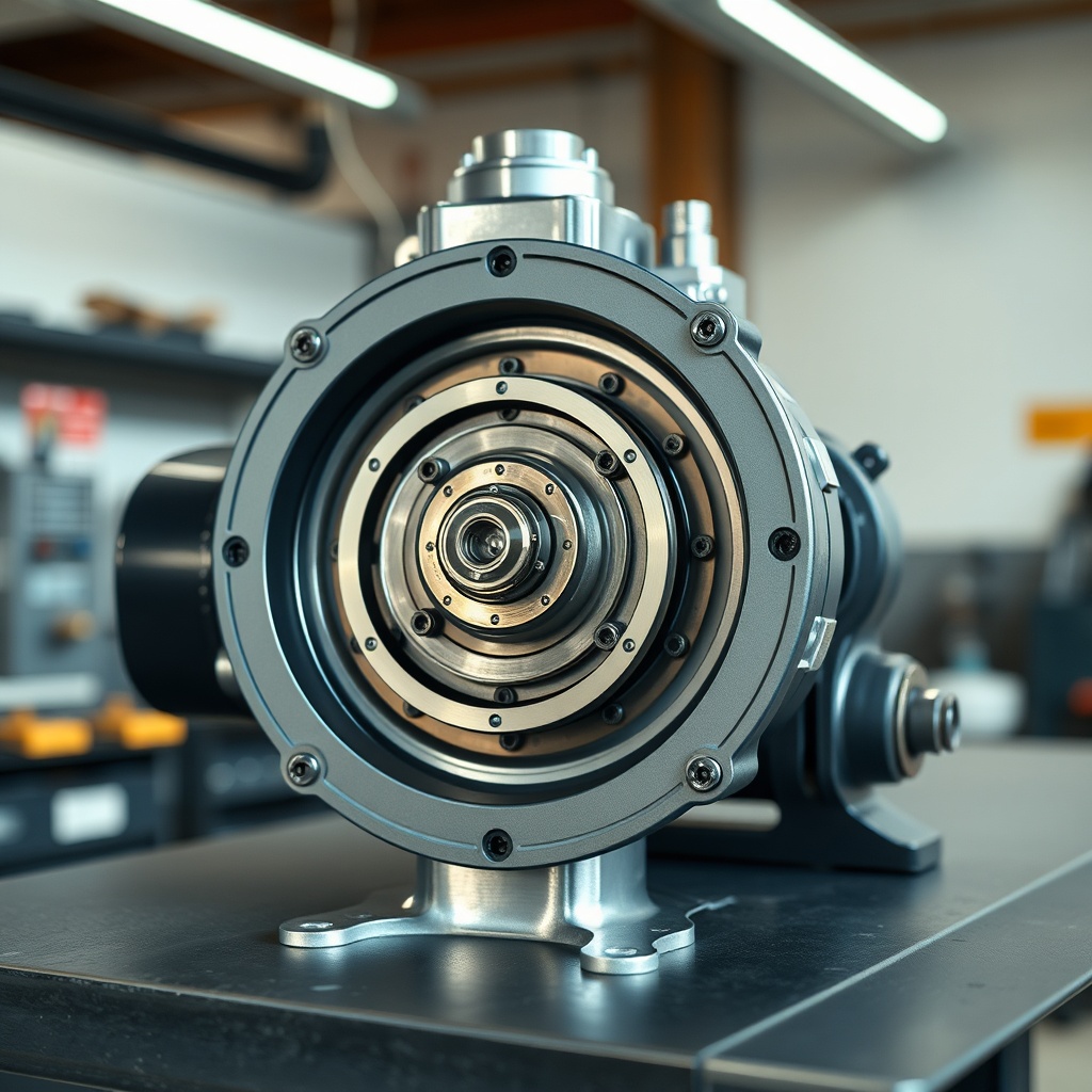 A photorealistic close-up of a Rexroth A10VSO pump on a clean workbench
