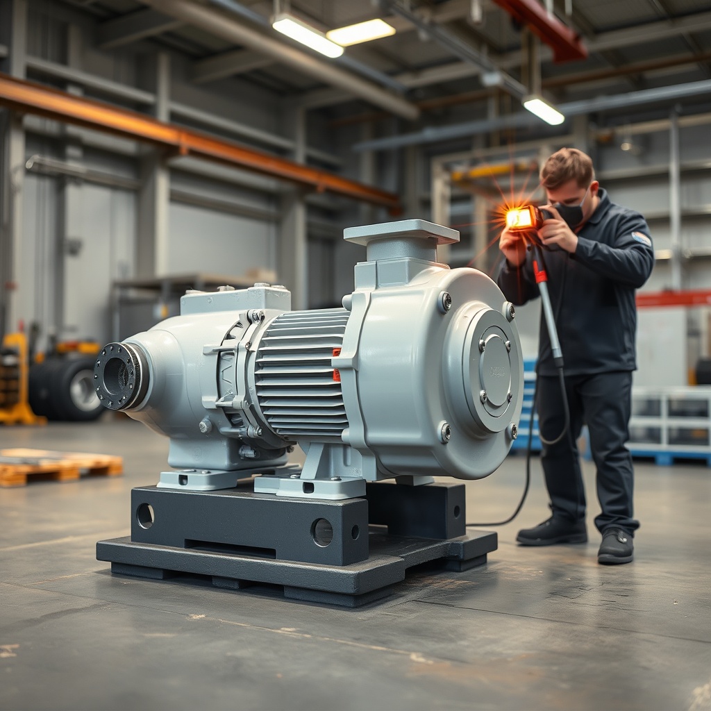 clean photorealistic photo of a Rexroth A10VSO pump mounted on vibration damping rubber pa