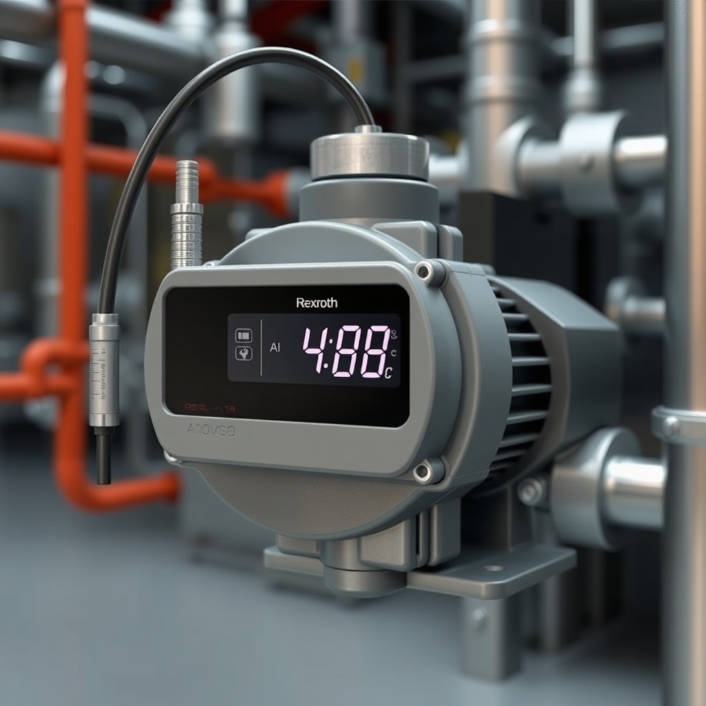 <clean photorealistic photo of a Rexroth A10VSO pump with a temperature probe attached to