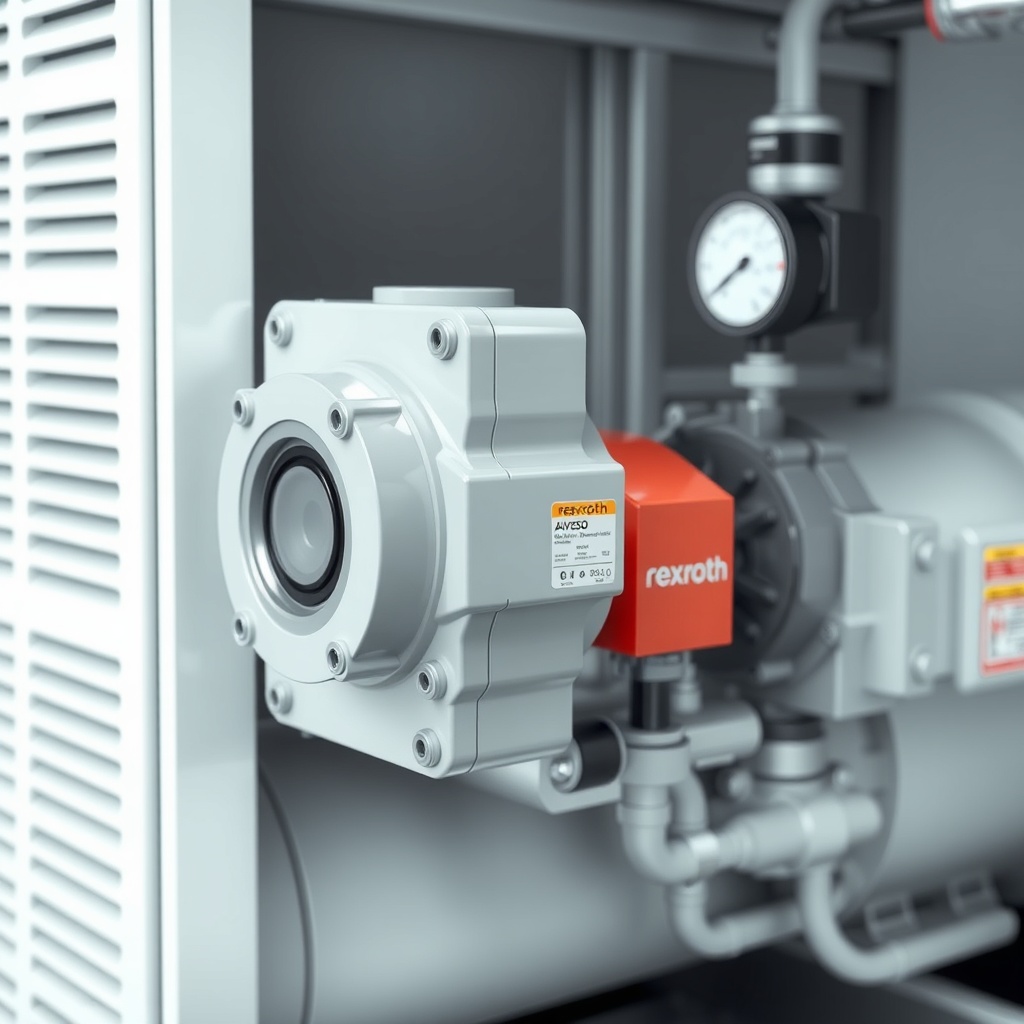<clean photorealistic photo of a Rexroth A4VSO pump mounted on a hydraulic power unit