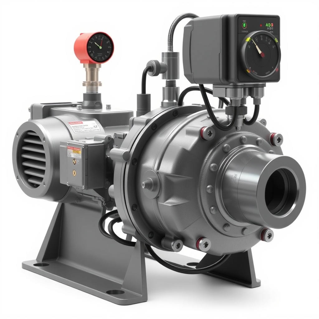 <clean photorealistic photo of a Rexroth A4VSO pump with remote pressure control setup