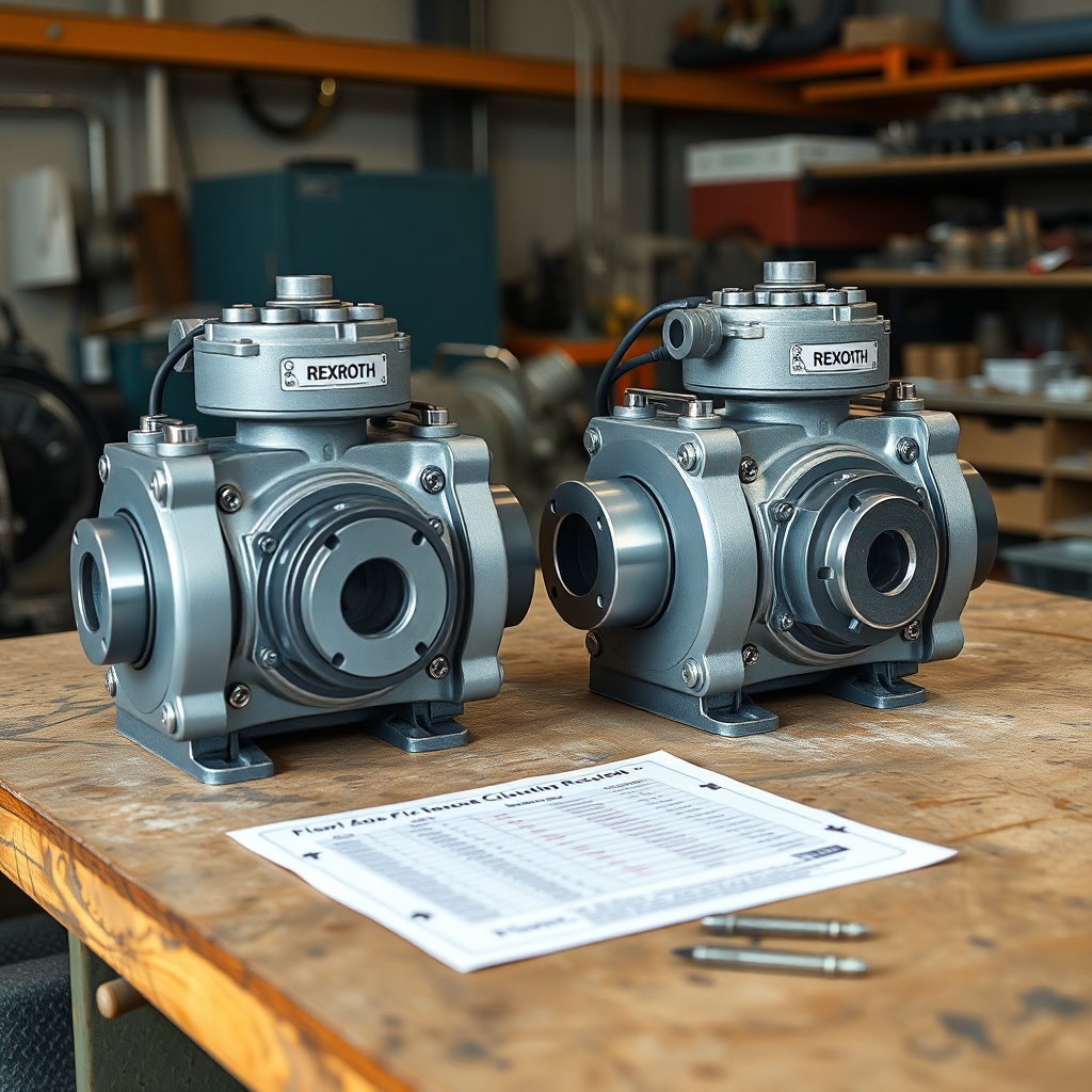 Side-by-side comparison of two Rexroth A4VSO pumps of different sizes (100cc and 250cc) on