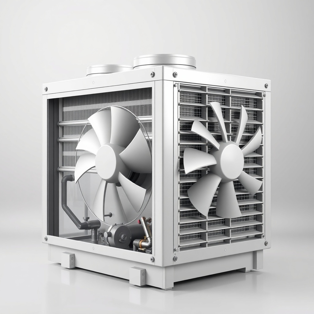 Industrial hydraulic oil cooler with fan and fins